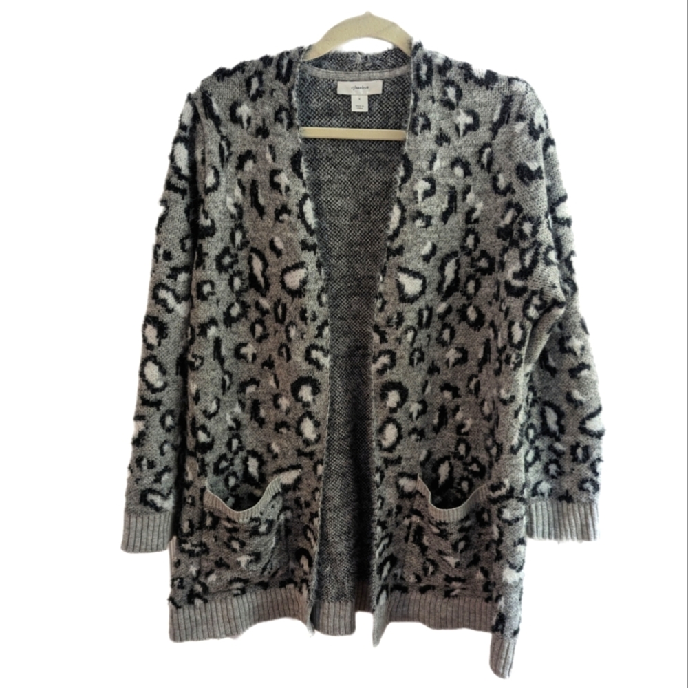 Christopher and Banks Cozy Animal Print Open Front Cardigan